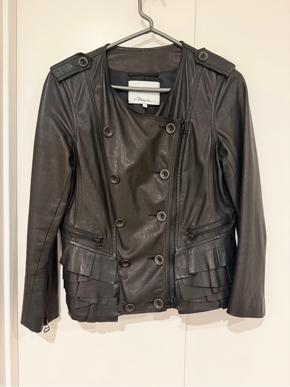 3.1 Phillip Lim Black Leather Peplum Jacket - Sz 6
